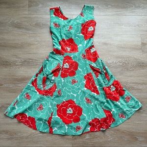 Corery Lynn Calter teal and pink A-line vintage dress